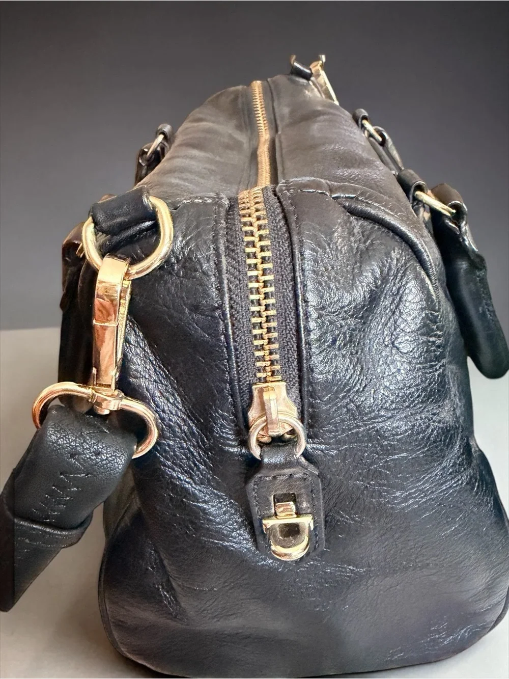 Rebecca Minkoff Quilted Leather Satchel Crossbody Black Gold Hardware Handle Bag